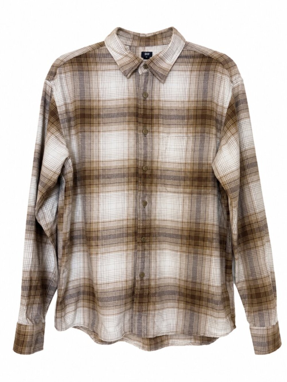 UNIQLO Men's Medium Brown Plaid Flannel Shirt 100% Cotton Button Front